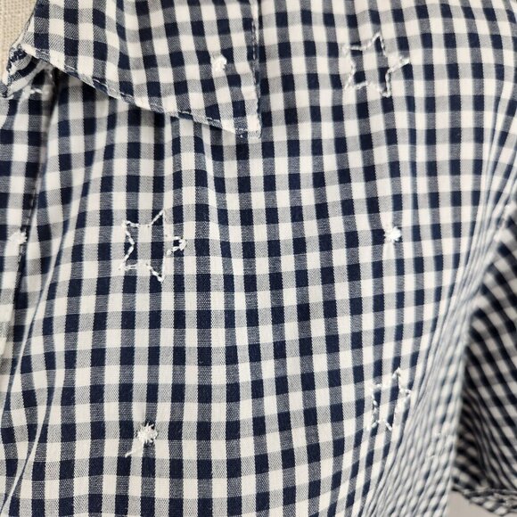 Button Up Cottage Shirt Women's L Sag Harbor Black White Gingham Short Sleeve - Picture 6 of 9